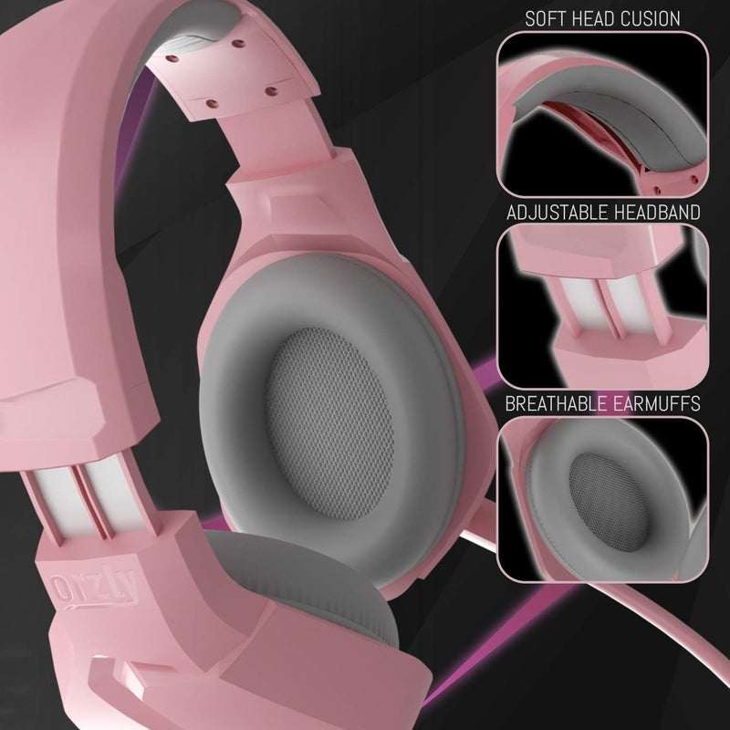 Orzly Gaming Headset (Pink) for PC and Gaming Consoles PS5, PS4, Xbox Series X | S, Xbox ONE, Nintendo Switch & Google Stadia Stereo Sound with Noise Cancelling mic - Hornet RXH-20 Nakuru Edition - Image 4